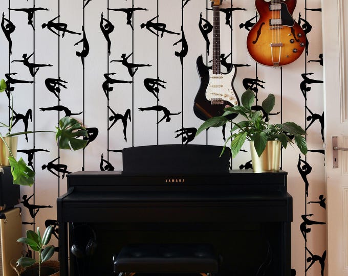 Pole Dancer Wallpaper Black and White, Modern Pole Dancing Wall Art Decor for Dance Studio or Bedroom