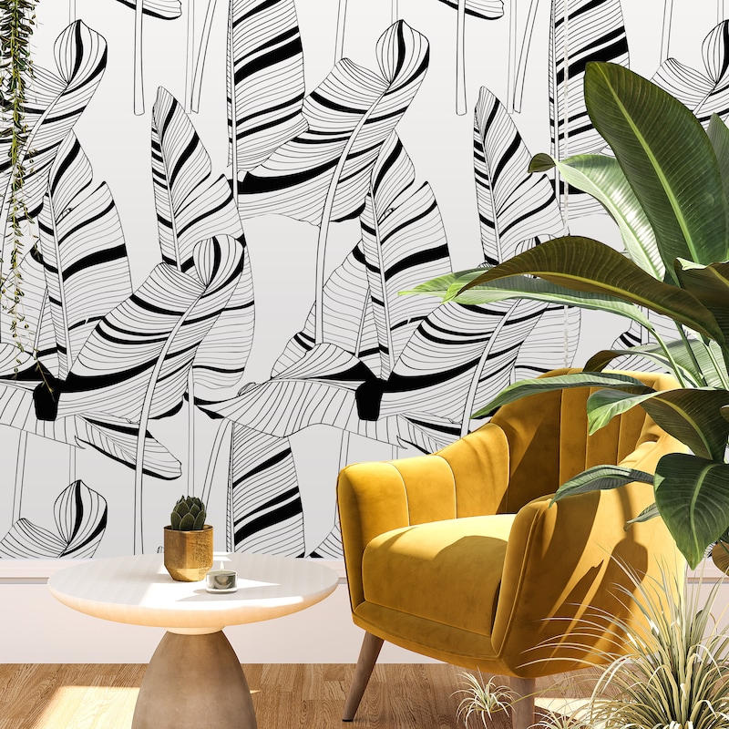 Black and White Palm Wallpaper - Etsy