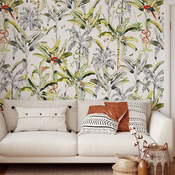 Extra Large Tropical Wallpaper Jungle Botanical Wall Decor Palm Leaves Bedroom Art Mural