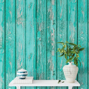 Carta da parati Effetto Legno grezzo in Verde stile Boiserie di assi di legno Shabby Chic