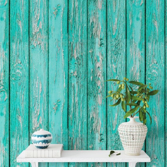 Wooden Plank Shiplap Wallpaper for Rustic Decor, Wood Effect temporary wall art, Blue Vintage Distressed Aged Wood Board