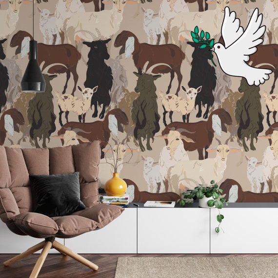 Goats Wallpaper, Cute goat Wall Art, Domestic Animals Decor