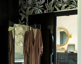 Tropical Jungle Wallpaper with Monkeys and Parrots, Rainforest Animals Accent wall Tropical Decor