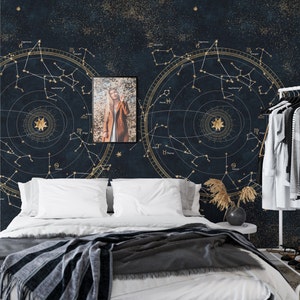 Extra Große Weltraum Konstellationen mit Sterne Wallpaper, Dunkle Nacht Elegante Wand Dekoration, Kinderzimmer Wand Kunst