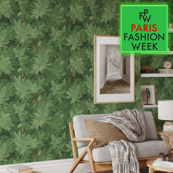 Ivy Wallpaper with Hanging Leaves, Vintage Foliage Nature Wallpaper, DIY Wall Decor