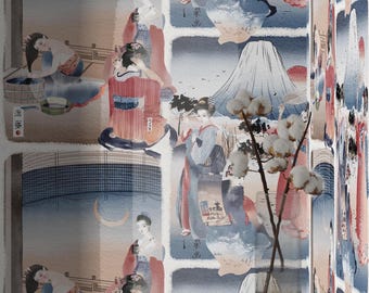 Japanese Geisha Wallpaper, Chinoiserie Japandi Wall Decor, Asian Wallpaper Sheets