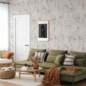 Carta da Parati Moderna con Linea Donna in Beige