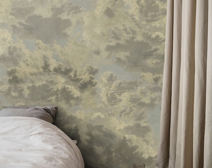 Vintage Clouds Wallpaper, Storm Cloud Watercolor Wall Decor, Vintage Aesthetic Clouded Wall Art, Sky Wallpaper