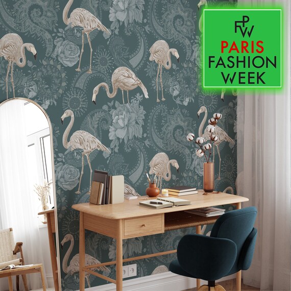 Flamingos Wallpaper for Living Room Decor, Bird Wall Art
