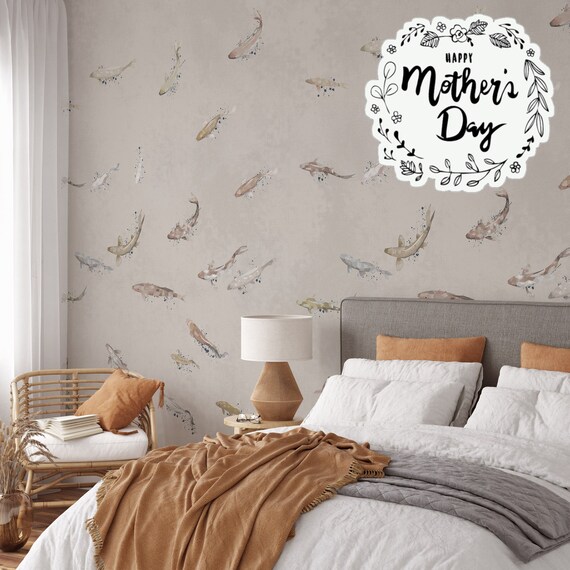 Watercolor Fish Wallpaper, Gentle Aquatic Elegance, Serene Underwater Scene, Artistic Monochrome Decor