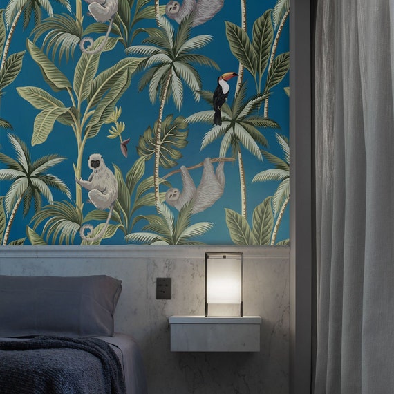 Tropical Jungle Wallpaper - Vibrant Sloth, Toucan, and Palm Design for Exquisite Home Decor