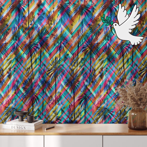 Psychedelic Tropical Summer Wallpaper, Palm Wall Decor