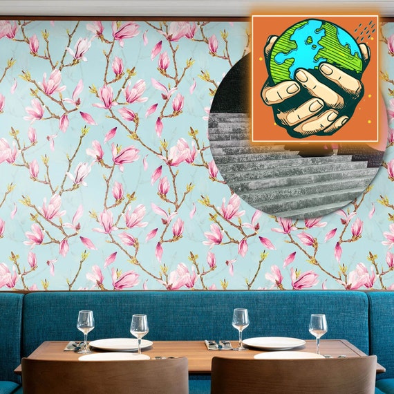 Magnolia flowers wallpaper, Spring Wallpaper, bloom wall art, cherry blossom pink floral mural