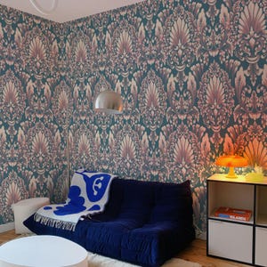 Carta da Parati Damascata Blu Floreale Moderna