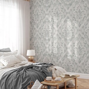 Papel pintado elegante de damasco vintage, decoración vintage para habitación infantil, arte mural antiguo azul claro imagen 2