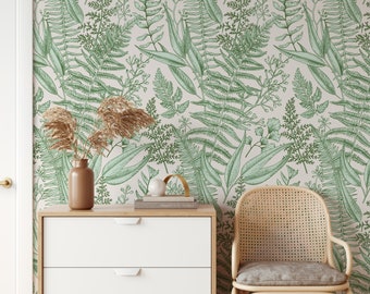 Fern Wallpaper, Botanical Print, Bohemian Home Decor, Customizable Wall Paper