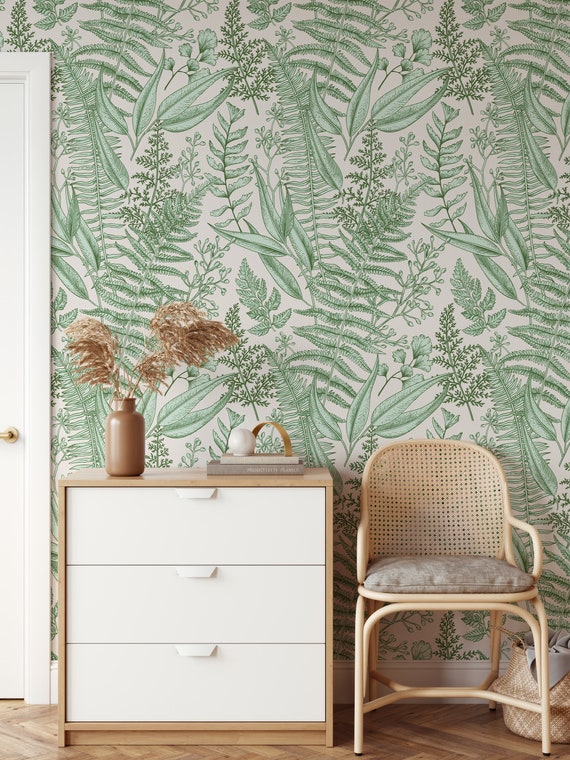 Fern Wallpaper, Botanical Print, Bohemian Home Decor, Customizable Wall Paper