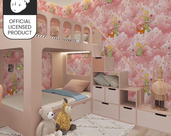 Official Little Prince Rose Love Wallpaper - Pink Clouds Romantic Pattern for Girls Room & Nursery Decor