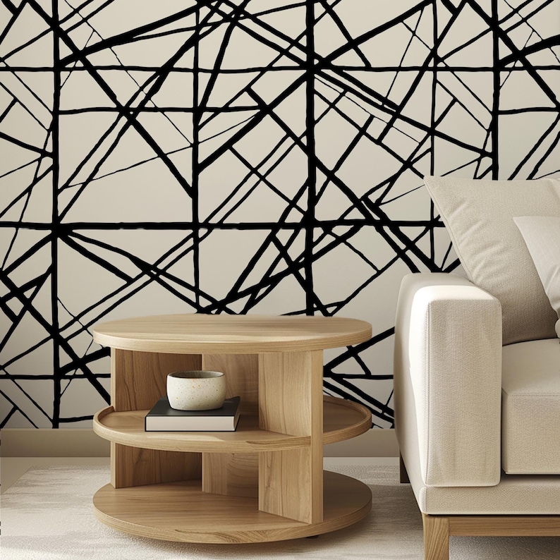 Abstrakte Linien Minimale Tapete, Geometrisches Symbol Wandbild, Geometrische Streifen Modernes Wohndekor Bild 3