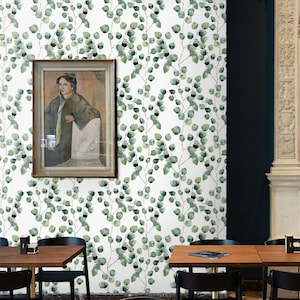 Hoja de eucalipto verde Boho acuarela fondo de pantalla temporal, decoración de la pared de la pequeña hoja imagen 7