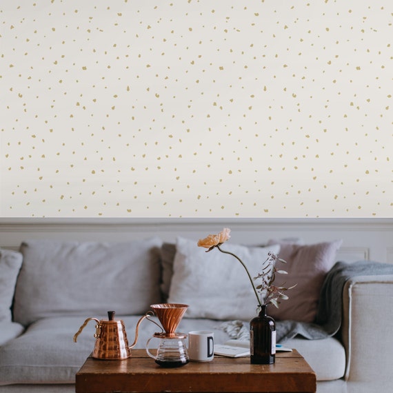 Gold Polka Dots Simple Wallpaper for Girls Room Decor, Minimalist Pattern for Neutral Nursery Golden Wall Art