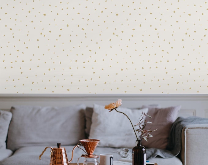 Gold Polka Dots Simple Wallpaper for Girls Room Decor, Minimalist Pattern for Neutral Nursery Golden Wall Art