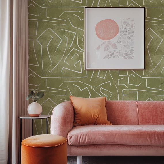 Abstract Lines Green Wallpaper - Modern Wall Mural & Graffiti Wall Decor for Contemporary Home or Office