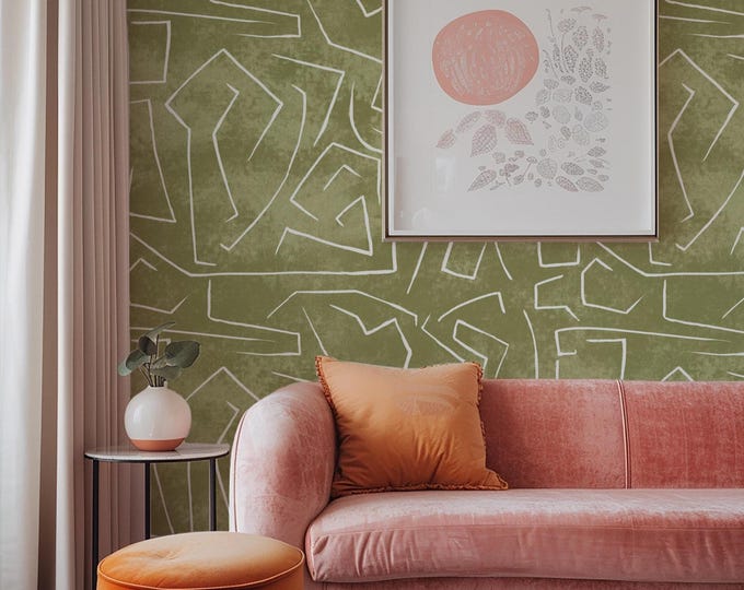 Abstract Lines Green Wallpaper - Modern Wall Mural & Graffiti Wall Decor for Contemporary Home or Office