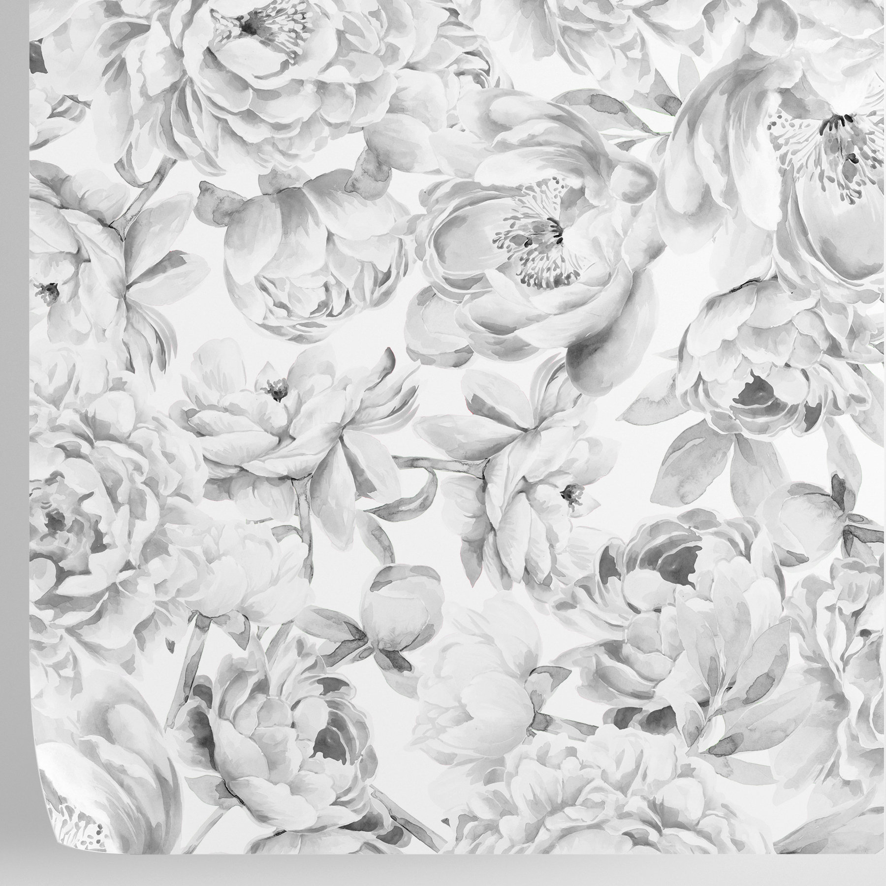 Monochromatic Wallpaper Black and White Wall Paper Floral Etsy