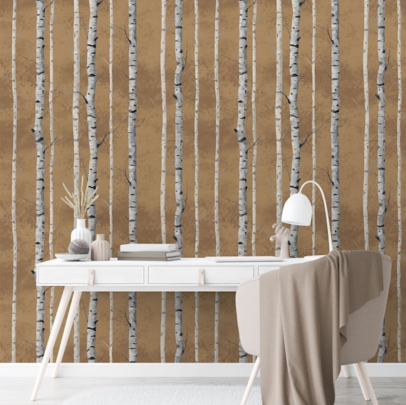 Birch Tree Forest Wallpaper, Brown Background, Nature Inspired