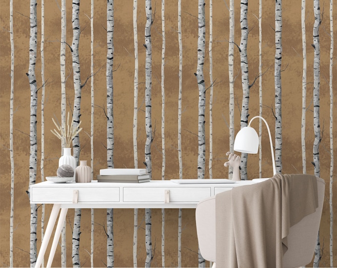 Birch Tree Forest Wallpaper, Brown Background, Nature Inspired