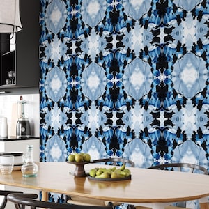 Carta da Parati Geometrica Herringbone Blu Vintage