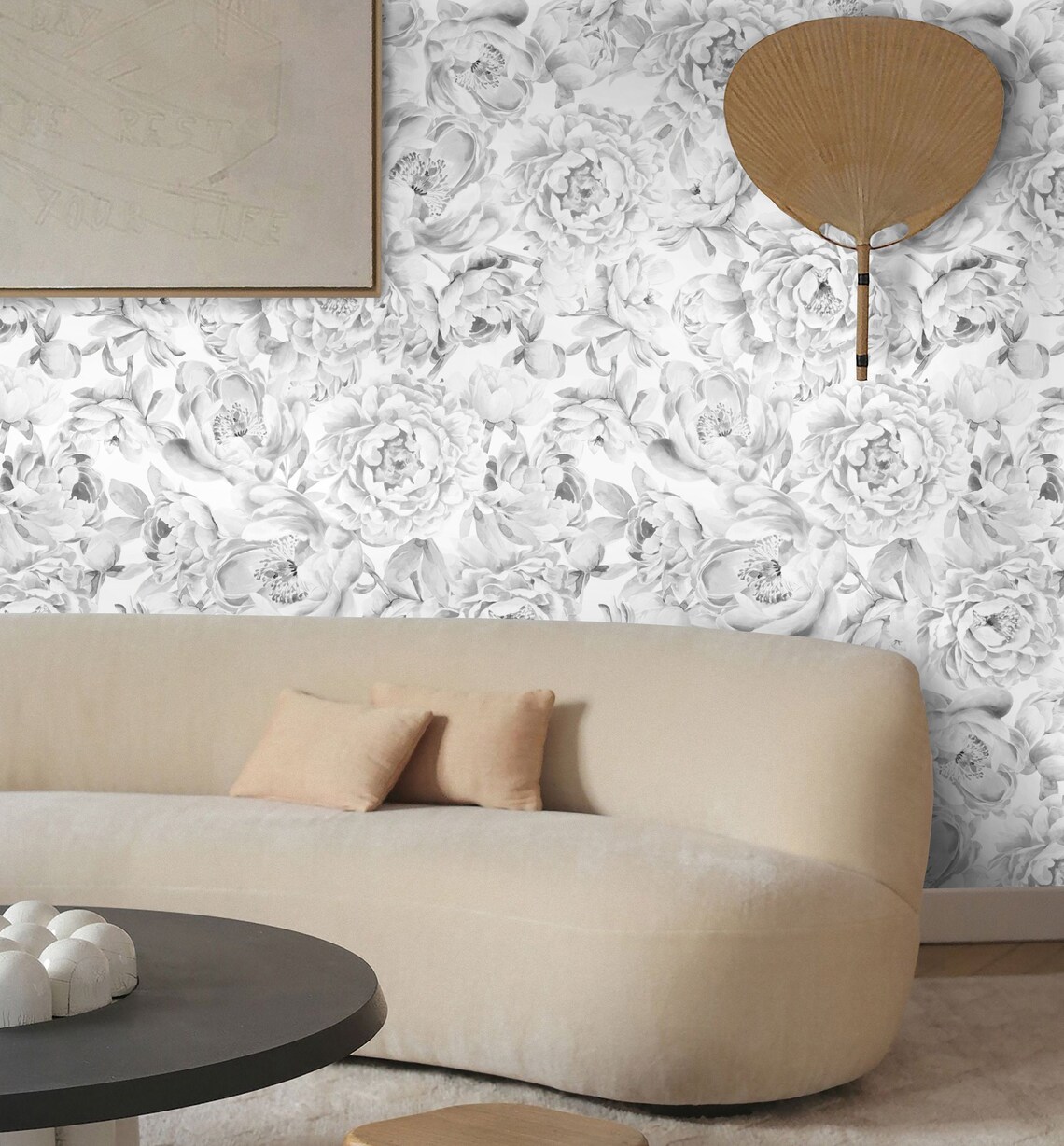 Monochromatic Wallpaper Black and White Wall Paper Floral | Etsy