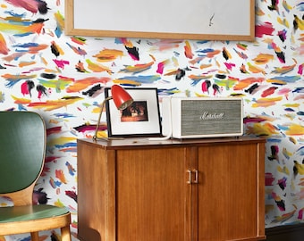 Vibrant Brushstrokes Wallpaper - Add a Splash of Color to Your Space, Brushstroke Print Colorful Wallpaper for Modern Wall Art