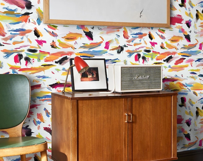 Vibrant Brushstrokes Wallpaper - Add a Splash of Color to Your Space, Brushstroke Print Colorful Wallpaper for Modern Wall Art