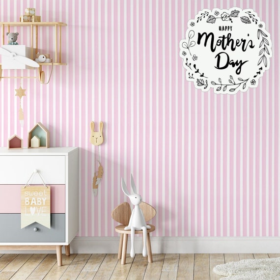 Light Pink Striped Wallpaper for Girls Room, Nursery Wall Art, Pink White Stripes Roll