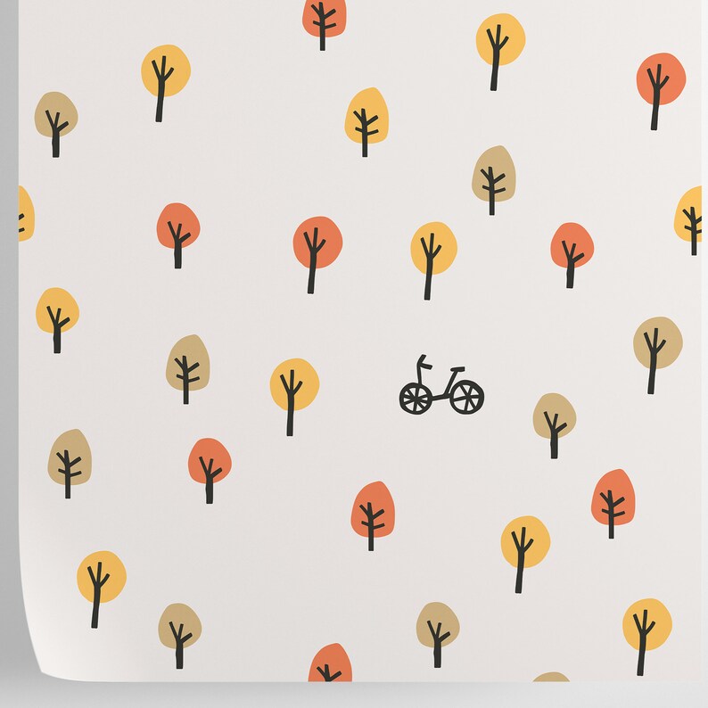 Beige Baby Room Light Wallpaper With Trees Pastel Wallpaper - Etsy