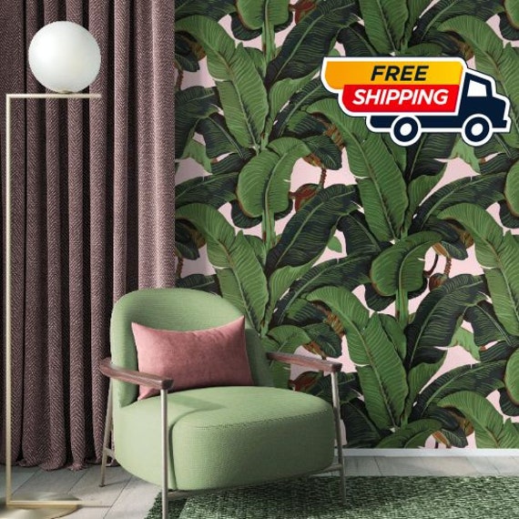 Tropical Bliss: Stunning Banana Leaf Wallpaper on Romantic Pink Background