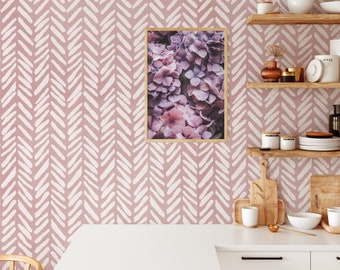 Pink Herringbone Pastel Wallpaper, Minimalist Chevron Wall Decor, Soft Pink Modern Wall Papering