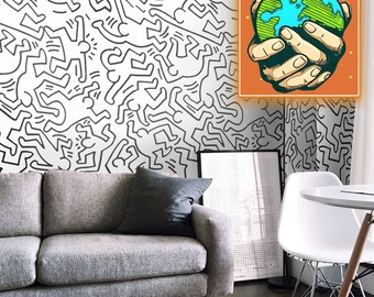 Papel pintado artístico de arte pop en blanco y negro, revestimiento de paredes moderno para una decoración minimalista