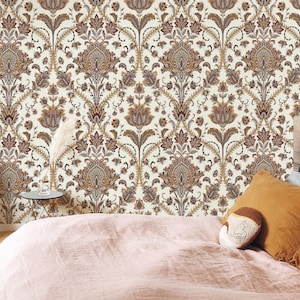 Carta da Parati Vintage Damascata, Decorazione per Casa in Stile Vittoriano Marrone per un Ambiente Estetico