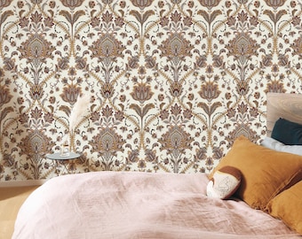 Vintage Damask Wallpaper, Brown Victorian Home Decor for aesthetic room decor