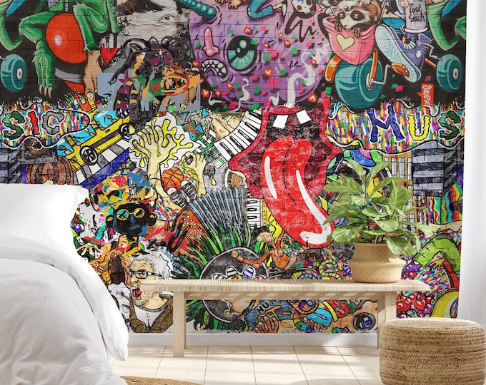 Graffiti Wallpaper Wall Mural, Street Art Scenic Wall art, Art Collage Wall Decor
