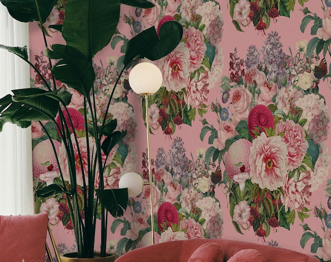 Pink Large Floral Wallpaper for Accent Wall, Romantic Baby Girl Nursery & Bedroom Wall Decor
