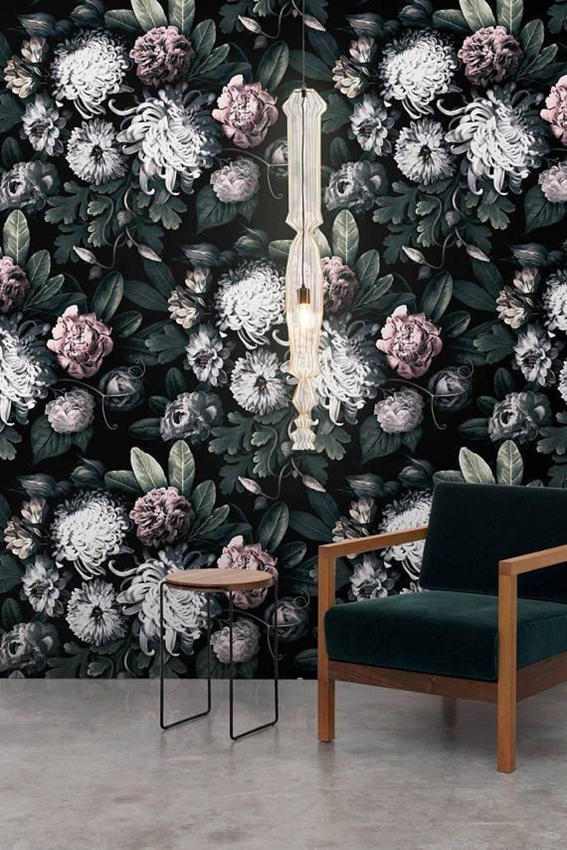 Dark Floral Peony Wallpaper Etsy