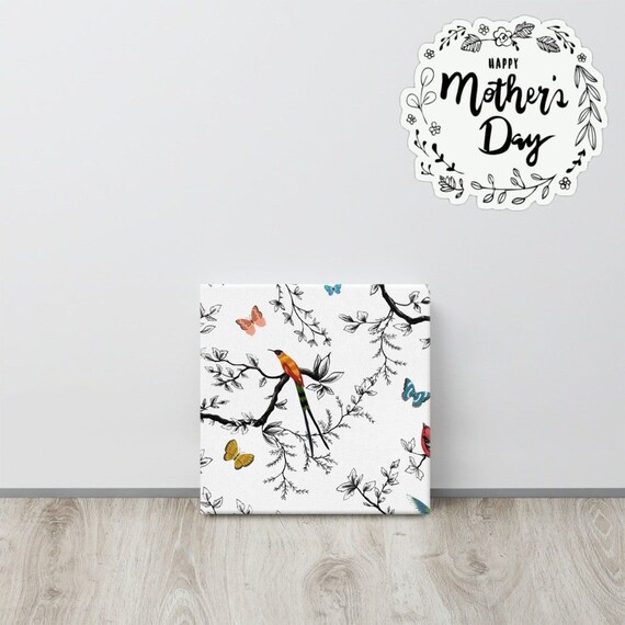 Bird and Butterfly Canvas useful gifts also for coffee bar decor, aesthetic framed home inspo