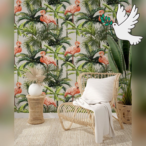 Flamingos Wallpaper for Living Room Decor, Bird Wall Art