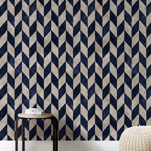 Carta da Parati Geometrica Herringbone Blu Vintage
