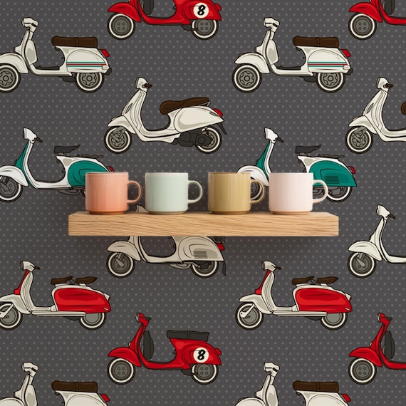 Vintage Scooters Wallpaper – Italian Scooter Wall Art for Retro Decor, Classic Vespa Style Home Accent