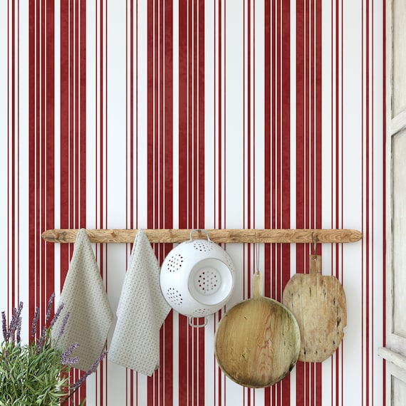 Red and White Striped Wallpaper, Stripes Wallpaper, Stripe Wall Mural